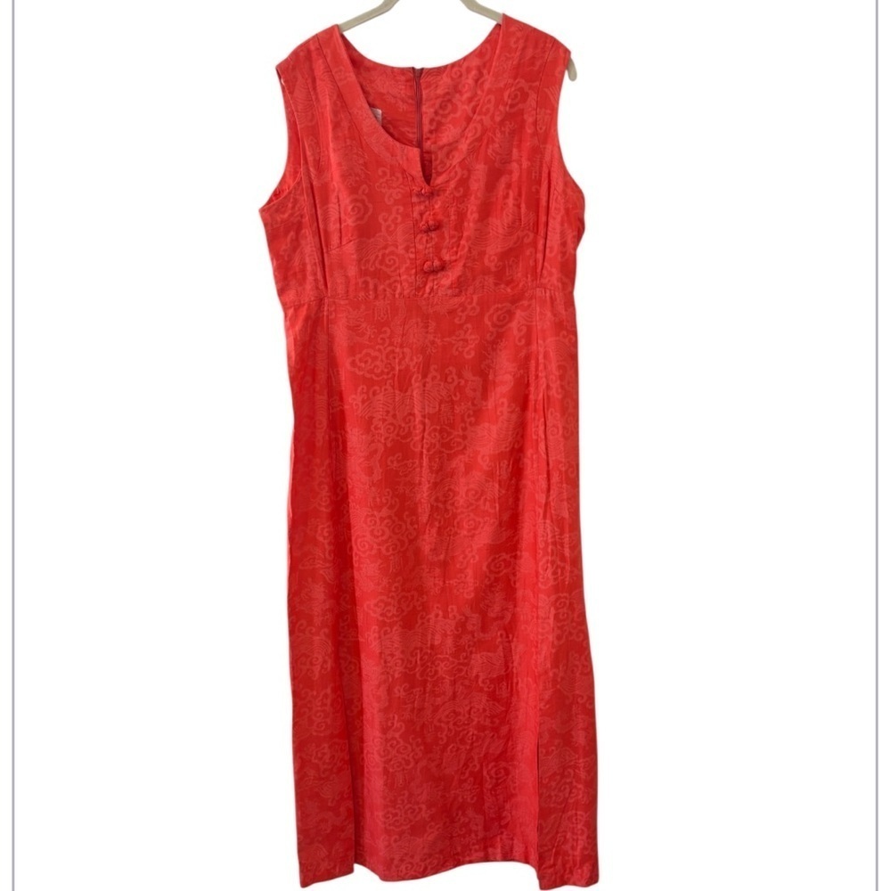 Evelyn Pearson Red Jacquard Sleeveless Midi Dress Vintage Loungewear Size M